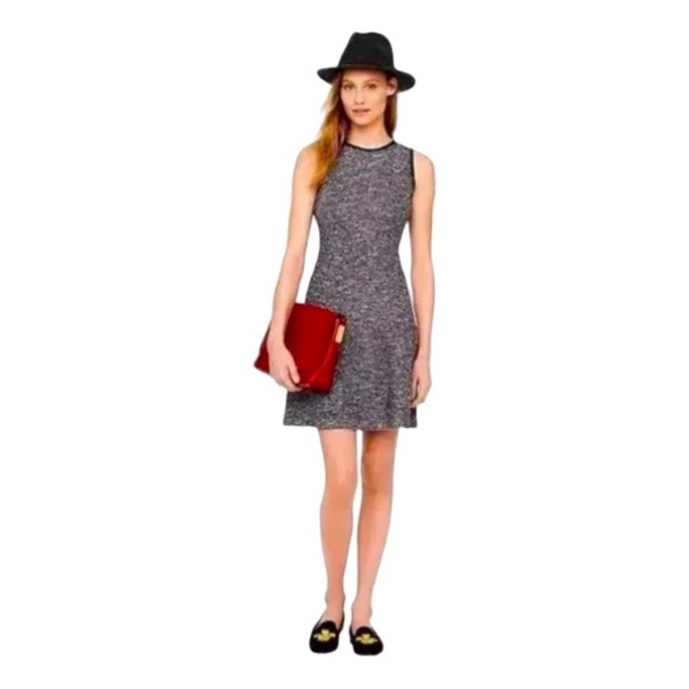 J Crew Tweed Dress 10 Grey Wool Cotton Silk Fit And Flare Mini Sleeveless